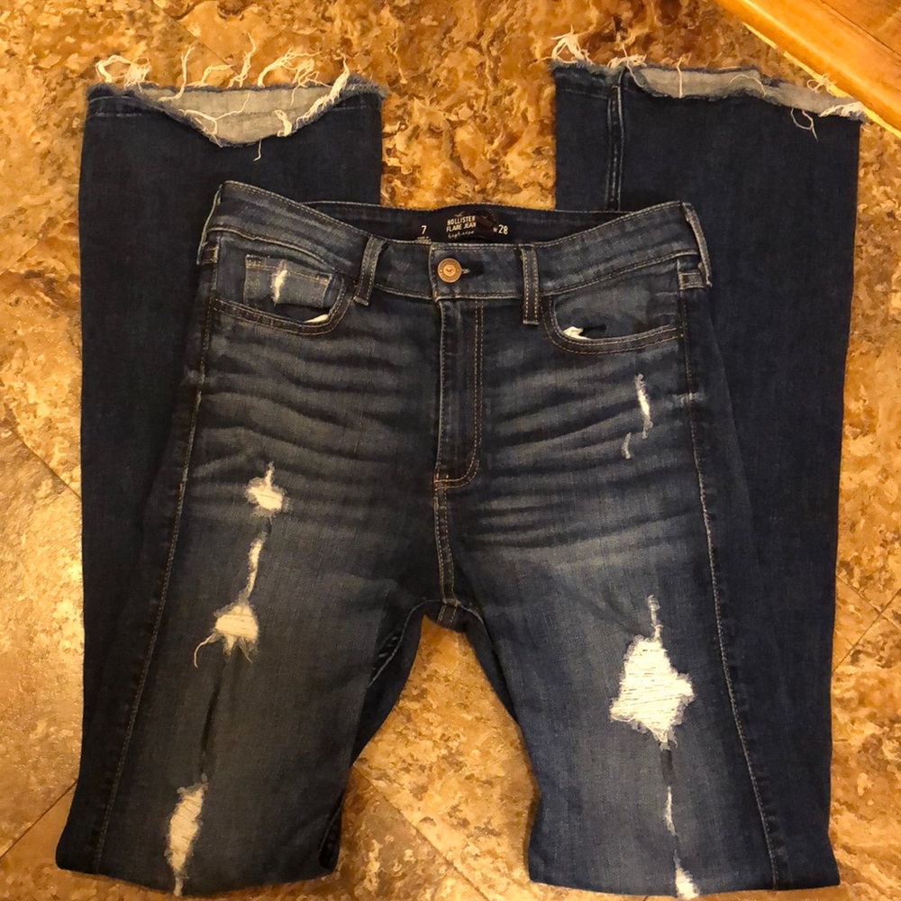 Hollister Frayed Hem High Rise Flare Jeans